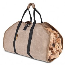 CONVELIFE Waxed Canvas Firewood Log Carrier-Tote Wood Carrying Bag Fireplace Durable Canvas-Long Heavy Duty Handle Security Strap - Washed Resistance soiling Outdoor Indoor (39"x18") - B07DQPYRXR
